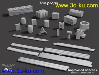 3D打印模型Improvised Benches Construction Kit的图片