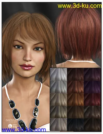 3D打印模型Kiva Hair for Genesis 3 Female(s), Genesis 2 Female(s) and Victoria 4的图片