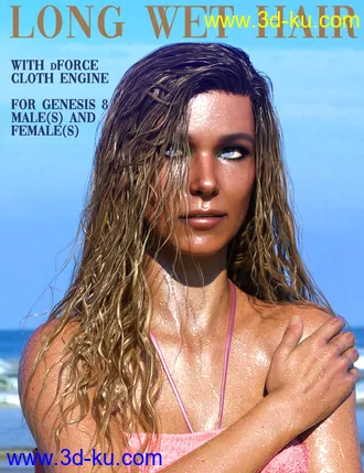 3D打印模型Long Wet Hair with dForce for Genesis 8的图片