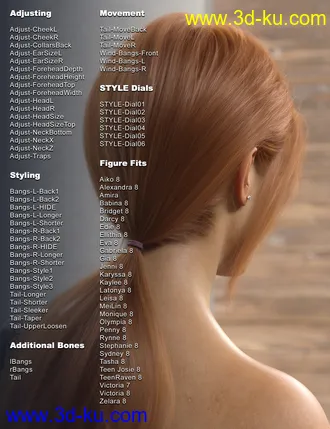 3D打印模型Low Ponytail Hair for Genesis 3 and 8 Female(s)的图片