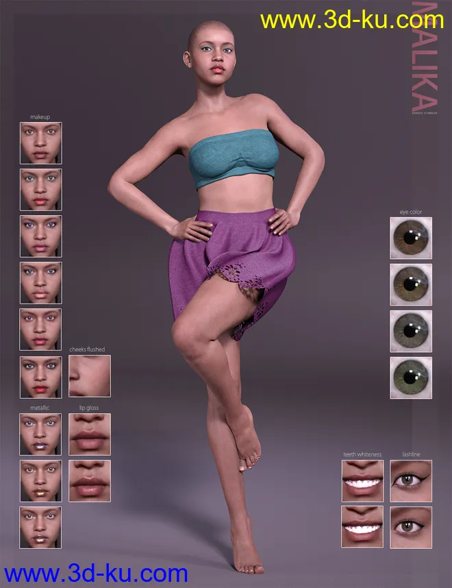 Malika HD & Smile HD Expression for Genesis 8 Female模型的图片13