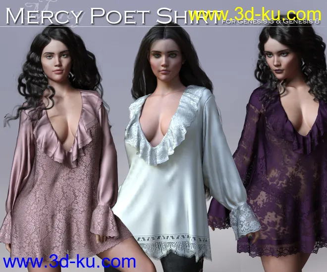 Mercy Poet Shirt for G3 and G8 Females模型的图片1