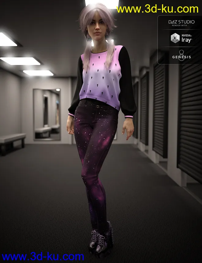 Misty Kawaii Goth Textures for dForce Misty Pastel Goth Outfit模型的图片6