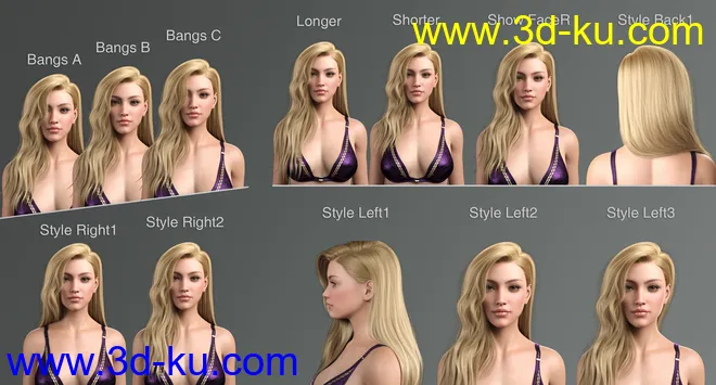 Monica Hair For Genesis 8 Female(s)模型的图片13