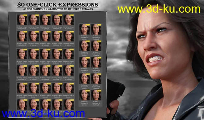 No Mercy - Expressions for Genesis 8 Female and Sydney 8模型的图片6