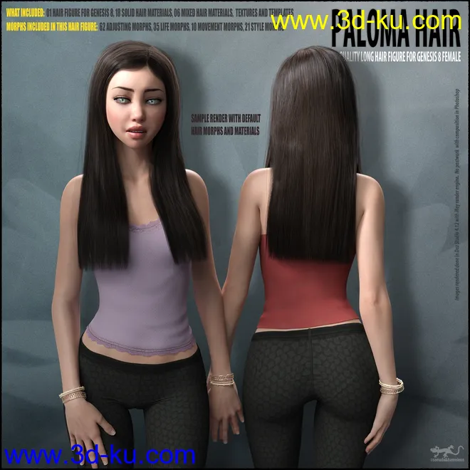 Paloma Hair for Genesis 8 Female模型的图片1