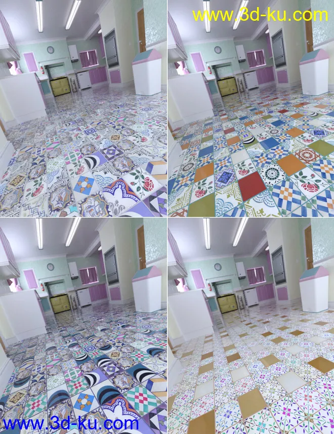 Patchwork Chic Floor Tile Iray Shaders模型的图片5
