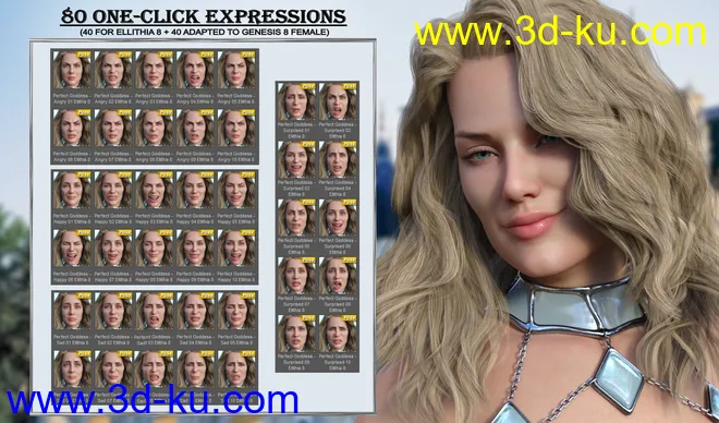 Perfect Goddess - Expressions for Genesis 8 Female and Ellithia 8模型的图片6