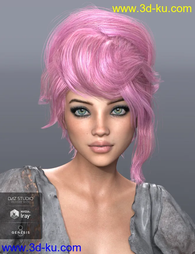 Pina Hair for Genesis 3 and 8 Female(s)模型的图片3