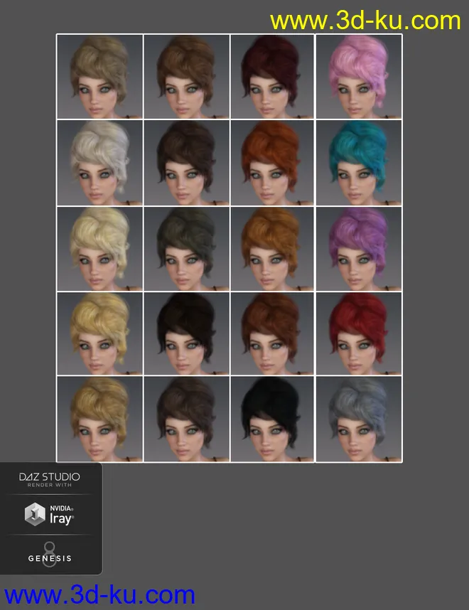 Pina Hair for Genesis 3 and 8 Female(s)模型的图片9