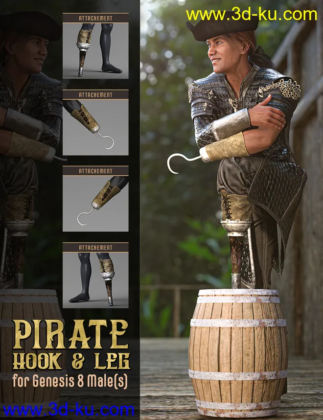 Pirate Hook and Leg for Genesis 8 Male(s)模型的图片1
