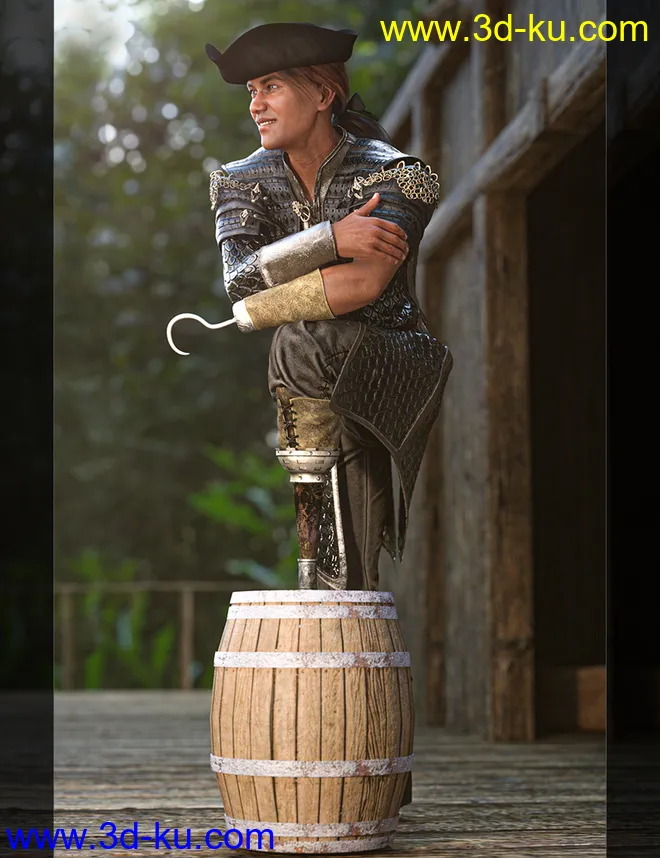 Pirate Hook and Leg for Genesis 8 Male(s)模型的图片2