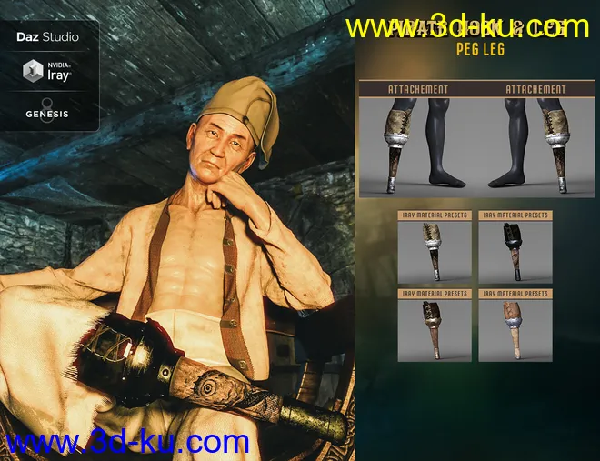 Pirate Hook and Leg for Genesis 8 Male(s)模型的图片3