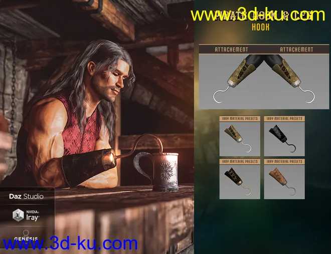 Pirate Hook and Leg for Genesis 8 Male(s)模型的图片7