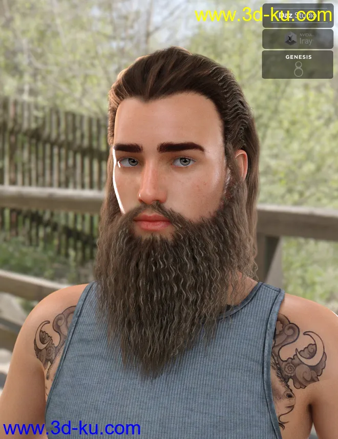 Ryanno Hair and Beard Set for Genesis 8 Male模型的图片1