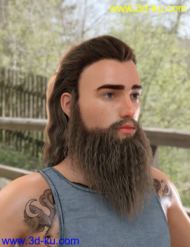 Ryanno Hair and Beard Set for Genesis 8 Male模型的图片2