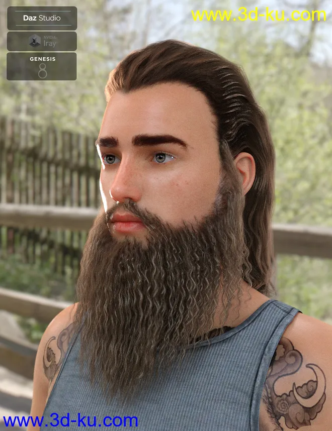 Ryanno Hair and Beard Set for Genesis 8 Male模型的图片3