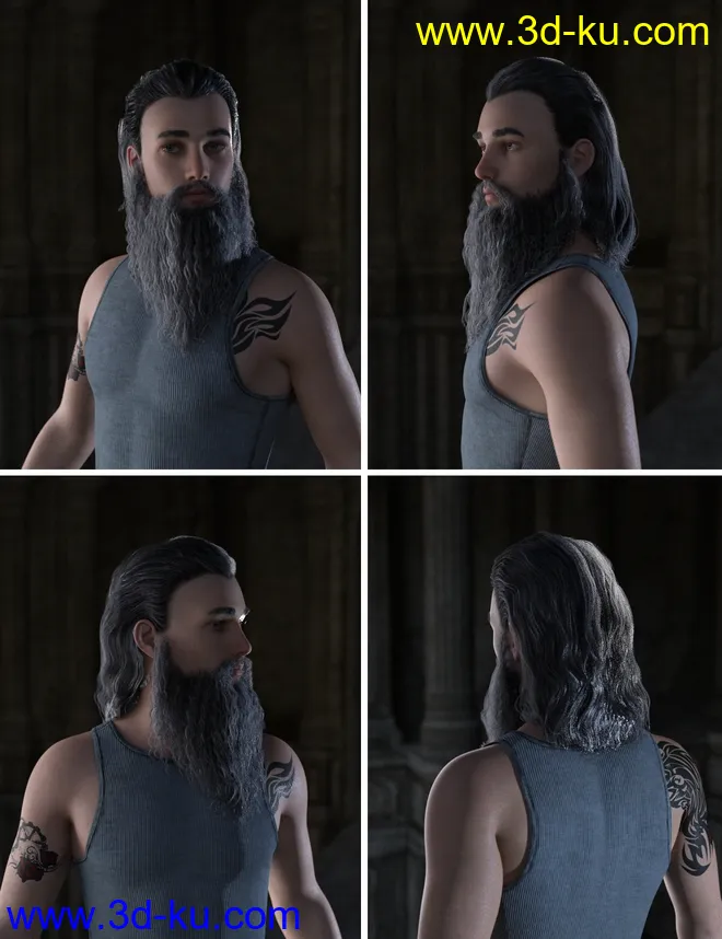 Ryanno Hair and Beard Set for Genesis 8 Male模型的图片4
