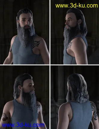 3D打印模型Ryanno Hair and Beard Set for Genesis 8 Male的图片