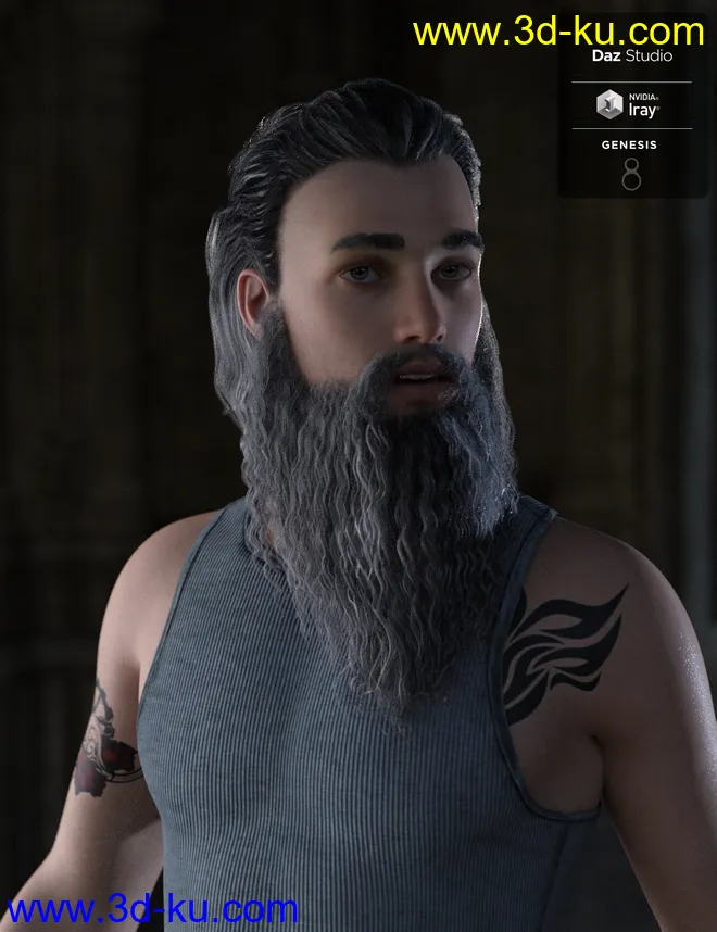 Ryanno Hair and Beard Set for Genesis 8 Male模型的图片5