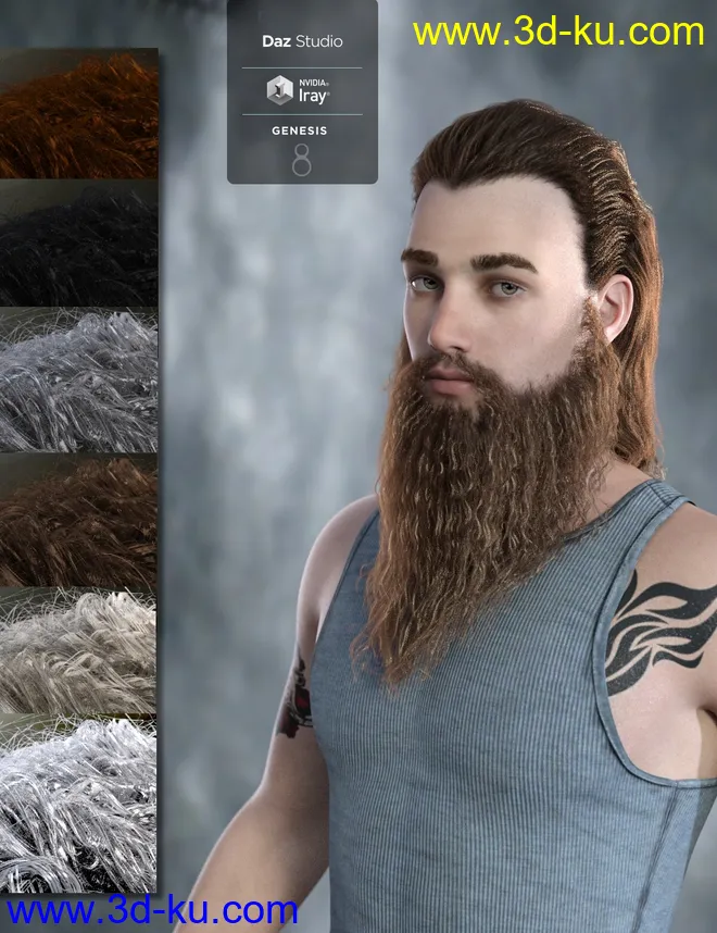Ryanno Hair and Beard Set for Genesis 8 Male模型的图片8