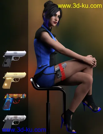 3D打印模型Spy Pistol and Garter for Genesis 8 Female的图片