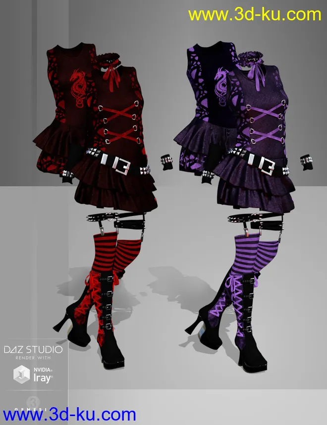 Studded Goth for Genesis 3 Female(s)模型的图片6