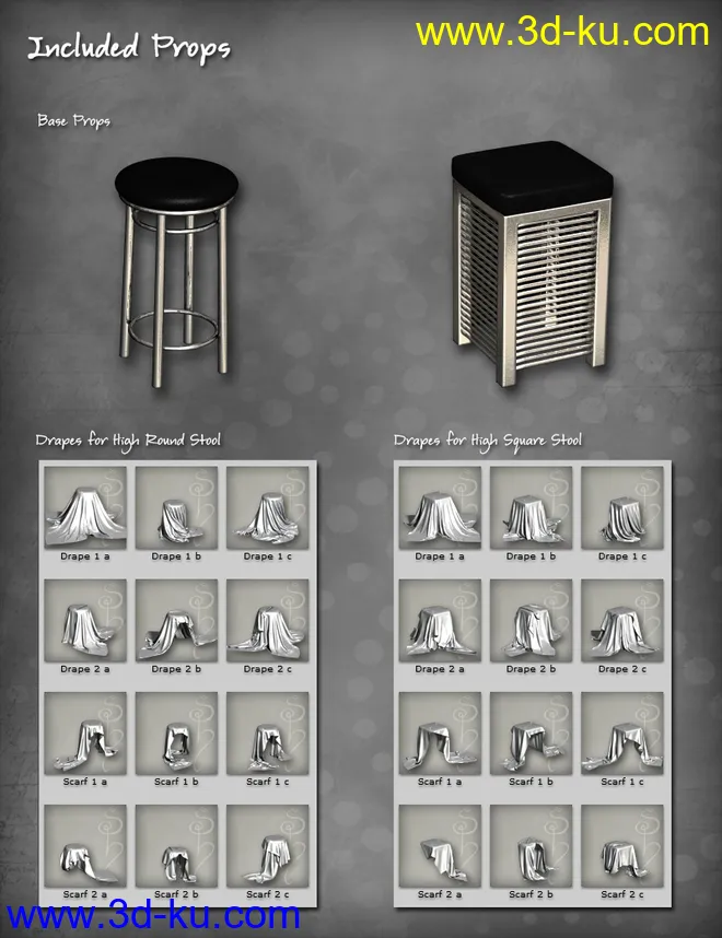 Studio Drapes - High Stools模型的图片7