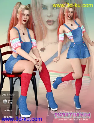 3D打印模型Sweet Denim Outfit Set for Genesis 8 Female(s)的图片