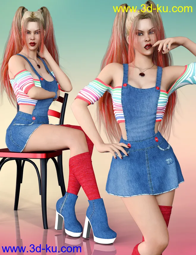Sweet Denim Outfit Set for Genesis 8 Female(s)模型的图片6