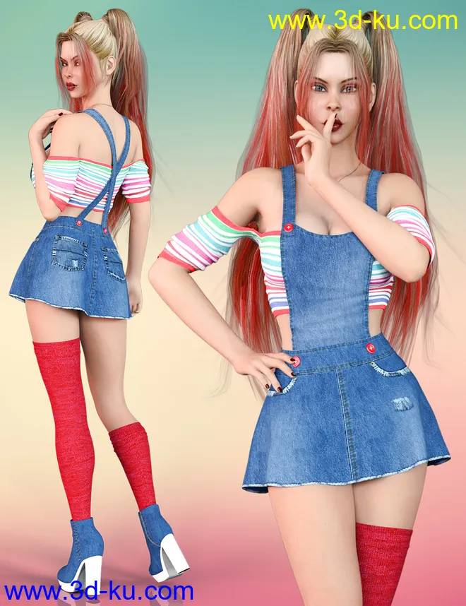 Sweet Denim Outfit Set for Genesis 8 Female(s)模型的图片8
