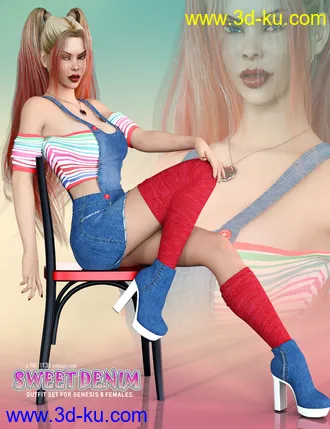 3D打印模型Sweet Denim Outfit Set for Genesis 8 Female(s)的图片