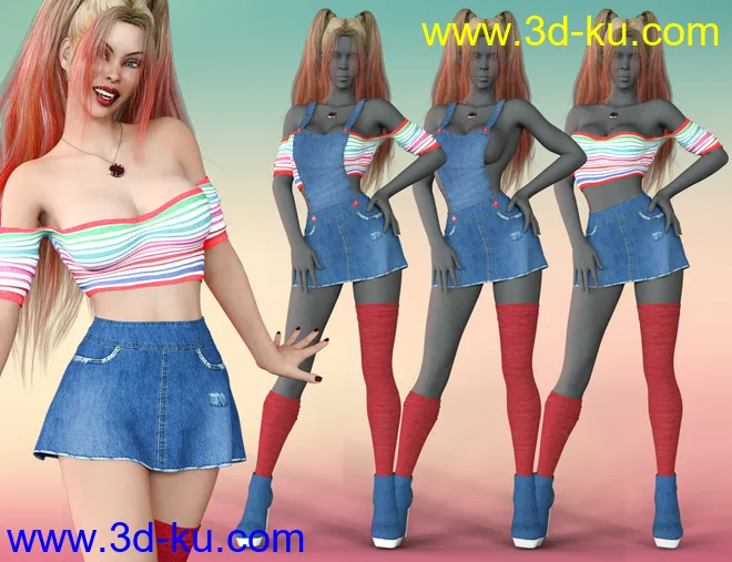 Sweet Denim Outfit Set for Genesis 8 Female(s)模型的图片12