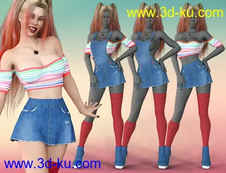 3D打印模型Sweet Denim Outfit Set for Genesis 8 Female(s)的图片