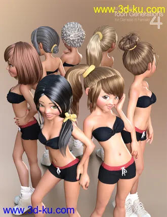 3D打印模型Toon Generations 4 Hair for Genesis 8 Female(s)的图片