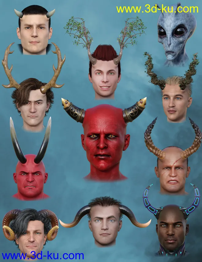 Universal Horns for Genesis 8 Male(s)模型的图片1