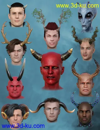 3D打印模型Universal Horns for Genesis 8 Male(s)的图片