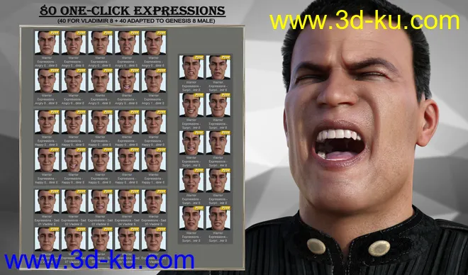 Warrior Expressions for Genesis 8 Male and Vladimir 8模型的图片6