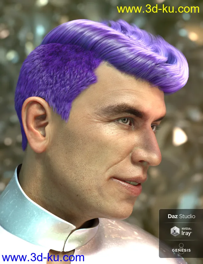 Wave Hair for Genesis 8 and Genesis 3 Male(s)模型的图片3