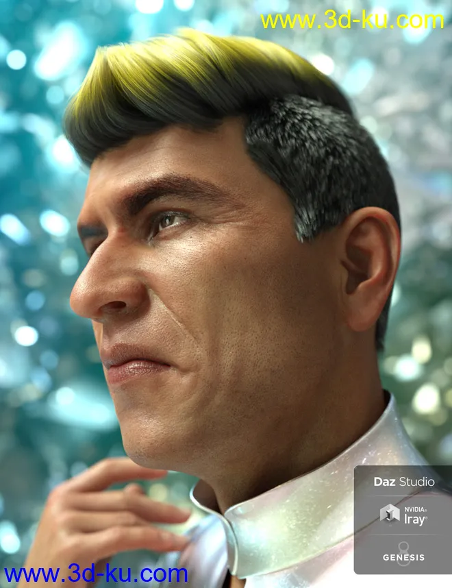 Wave Hair for Genesis 8 and Genesis 3 Male(s)模型的图片7