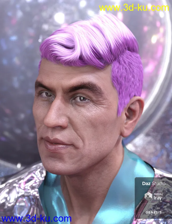 Wave Hair for Genesis 8 and Genesis 3 Male(s)模型的图片9