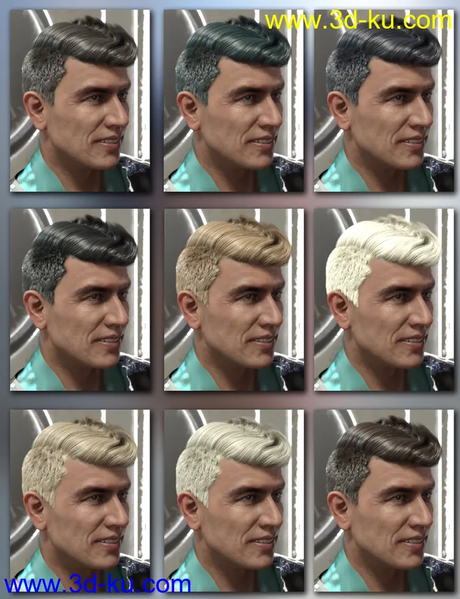 Wave Hair for Genesis 8 and Genesis 3 Male(s)模型的图片10