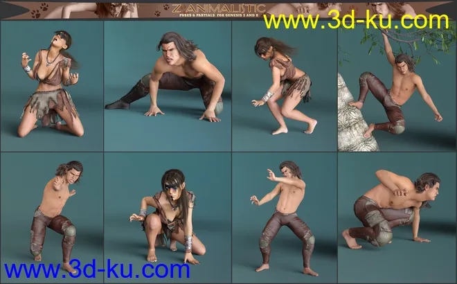Z Animalistic Poses and Partials for Genesis 3 and 8模型的图片8