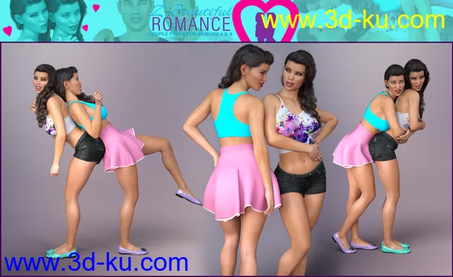 Z Beautiful Romance Couple Poses for Genesis 3 and 8模型的图片3