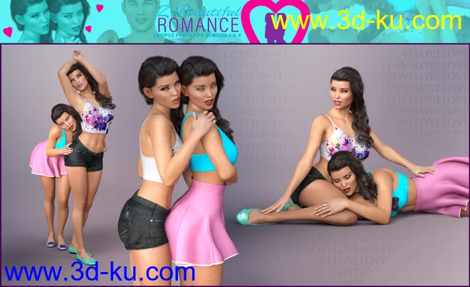 Z Beautiful Romance Couple Poses for Genesis 3 and 8模型的图片6