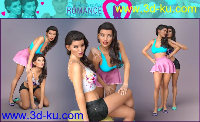 Z Beautiful Romance Couple Poses for Genesis 3 and 8模型的图片7