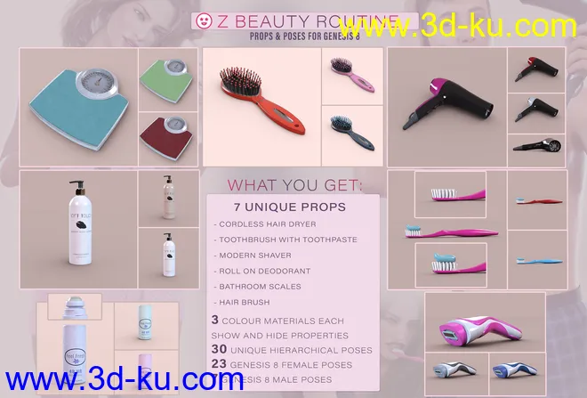 Z Beauty Routine Props and Poses for Genesis 8模型的图片3