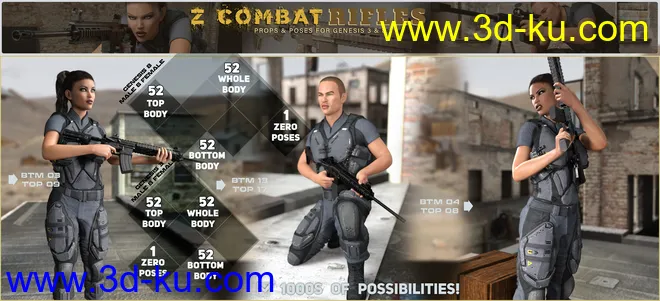 Z Combat Rifles and Poses for Genesis 3 and 8模型的图片4