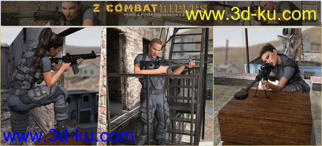 Z Combat Rifles and Poses for Genesis 3 and 8模型的图片5