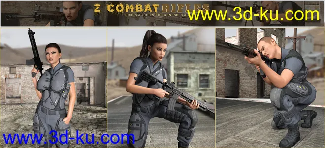 Z Combat Rifles and Poses for Genesis 3 and 8模型的图片7